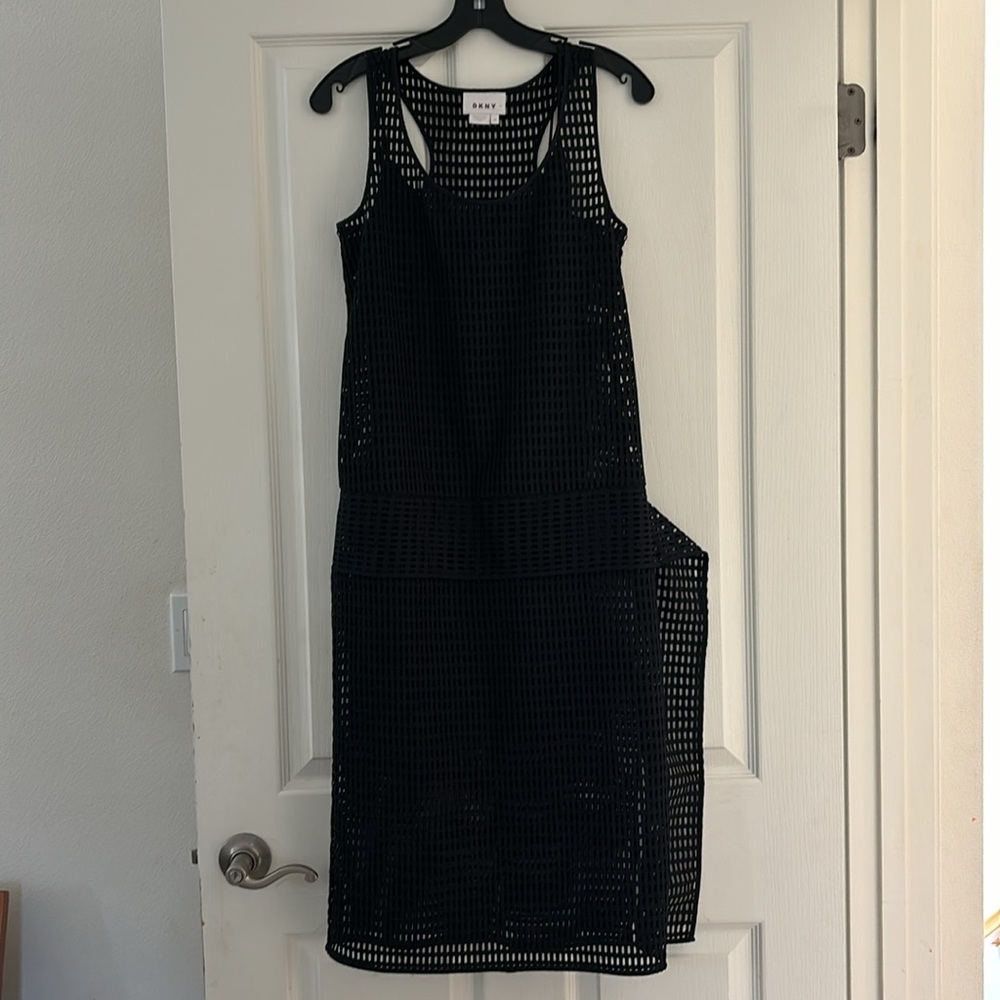 DKNY Sculptural Mesh Grid Black Two Piece Dress Sz XSP